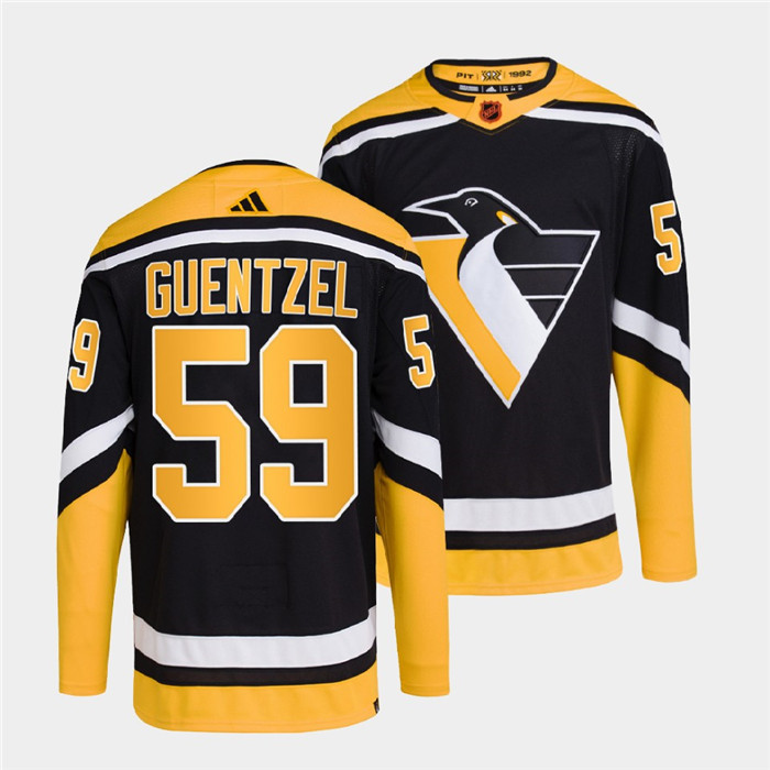 Men's Pittsburgh Penguins #59 Jake Guentzel Black 2022-23 Reverse Retro Stitched Jersey